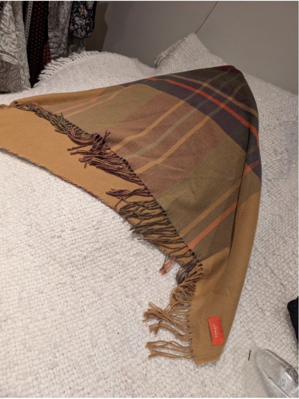 Women's Joules Plaid Scarf One Size Brown Burgundy - Picture 3 of 6